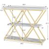 Garvee 3-Tier Entryway Table, Industrial Console Sofa Table with Storage, Accent Table with Open Shelves, Diamond-Shaped Metal Frame, Foyer Table for Entryway, Hallway, Gray(White + X-shaped)