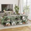 Garvee 3-Tier Entryway Table, Industrial Console Sofa Table with Storage, Accent Table with Open Shelves, Diamond-Shaped Metal Frame, Foyer Table for Entryway, Hallway, Gray(Gray + Diamond-shaped)