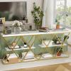 Garvee 3-Tier Entryway Table, Industrial Console Sofa Table with Storage, Accent Table with Open Shelves, Diamond-Shaped Metal Frame, Foyer Table for Entryway, Hallway, Gray(White + X-shaped)