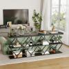 Garvee 3-Tier Entryway Table, Industrial Console Sofa Table with Storage, Accent Table with Open Shelves, Diamond-Shaped Metal Frame, Foyer Table for Entryway, Hallway, Gray(Black + Diamond-shaped)