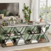 Garvee 3-Tier Entryway Table, Industrial Console Sofa Table with Storage, Accent Table with Open Shelves, Diamond-Shaped Metal Frame, Foyer Table for Entryway, Hallway, Gray(Gray + X-shaped)