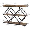 Garvee 3-Tier Entryway Table, Industrial Console Sofa Table with Storage, Accent Table with Open Shelves, Diamond-Shaped Metal Frame, Foyer Table for Entryway, Hallway, Gray(Rustic Brown + Diamond-shaped)