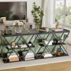Garvee 3-Tier Entryway Table, Industrial Console Sofa Table with Storage, Accent Table with Open Shelves, Diamond-Shaped Metal Frame, Foyer Table for Entryway, Hallway, Gray(Black + X-shaped)