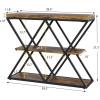 Garvee 3-Tier Entryway Table, Industrial Console Sofa Table with Storage, Accent Table with Open Shelves, Diamond-Shaped Metal Frame, Foyer Table for Entryway, Hallway, Gray(Rustic Brown + X-shaped)