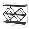 Garvee 3-Tier Entryway Table, Industrial Console Sofa Table with Storage, Accent Table with Open Shelves, Diamond-Shaped Metal Frame, Foyer Table for Entryway, Hallway, Gray(Black + Diamond-shaped)