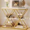 Garvee 3-Tier Entryway Table, Industrial Console Sofa Table with Storage, Accent Table with Open Shelves, Diamond-Shaped Metal Frame, Foyer Table for Entryway, Hallway, Gray(White + X-shaped)