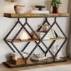 Garvee 3-Tier Entryway Table, Industrial Console Sofa Table with Storage, Accent Table with Open Shelves, Diamond-Shaped Metal Frame, Foyer Table for Entryway, Hallway, Gray(Rustic Brown + Diamond-shaped)