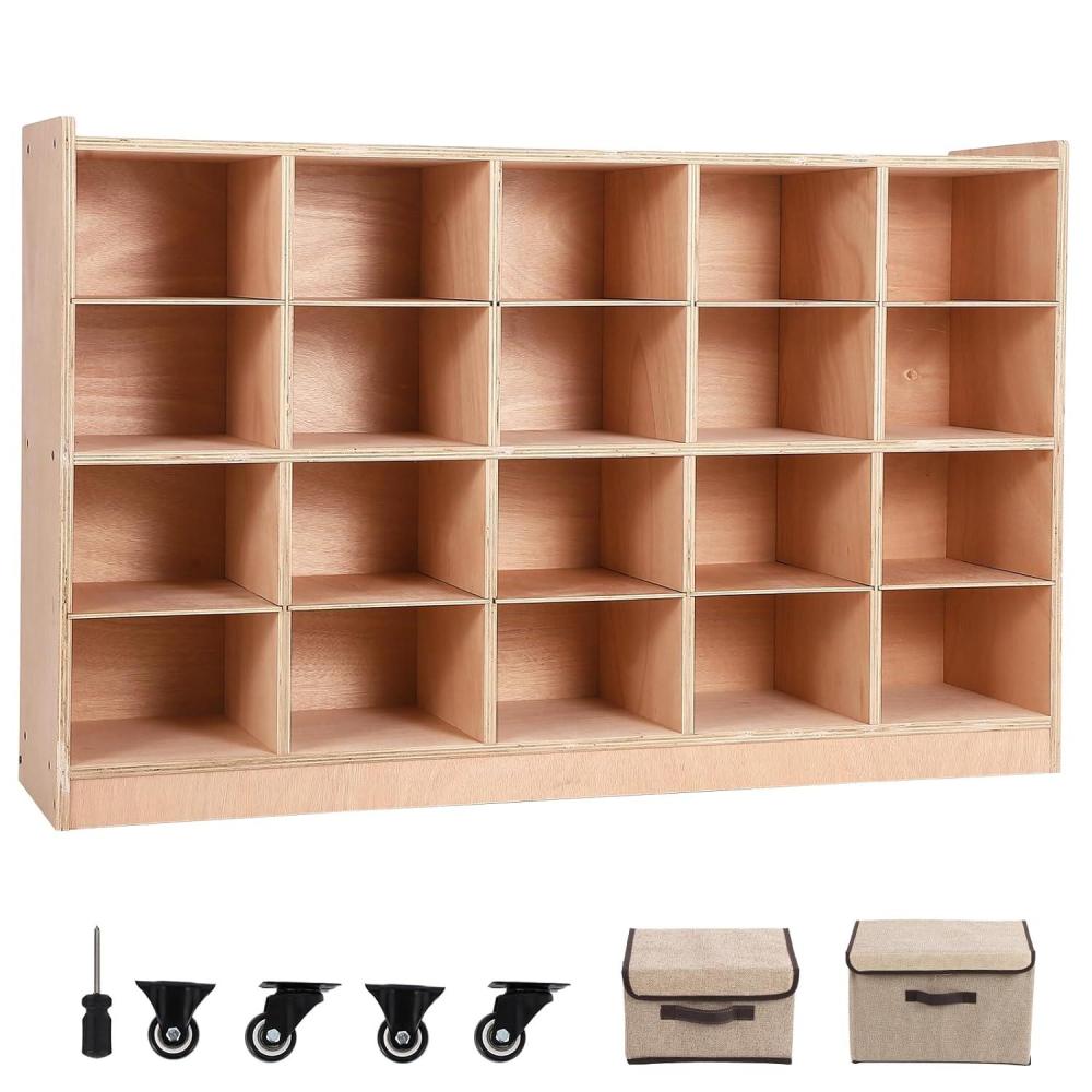 image:imageGarvee Mobile Storage CabinetStorage Block Cubby with 5 AntiFlip Fittings 4 Castors and 2 Boxes for Home School Kindergarten Natural