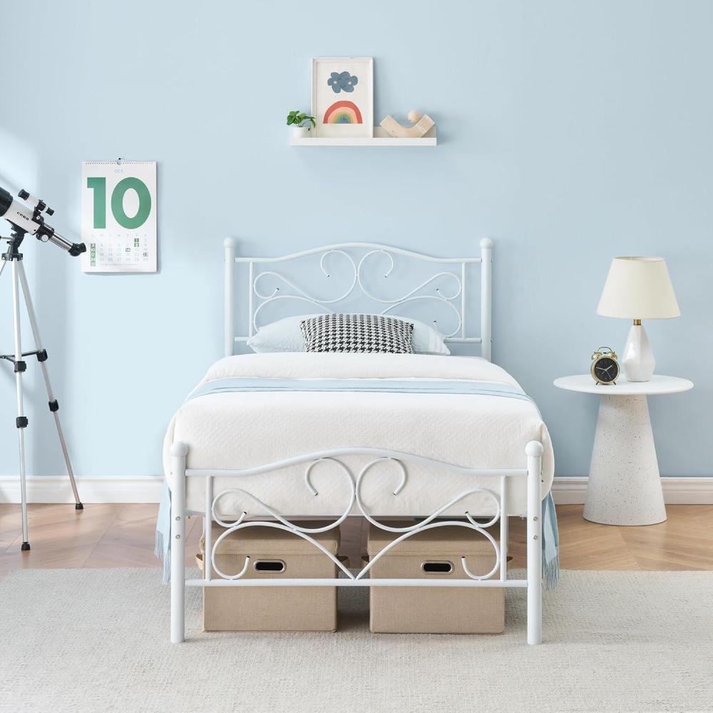 image:imageGarvee Twin Bed Frames Twin Size Bed Frame with Headboard Heavy Duty Mattress Foundation with Steel Slats Support No Box Spring Needed White