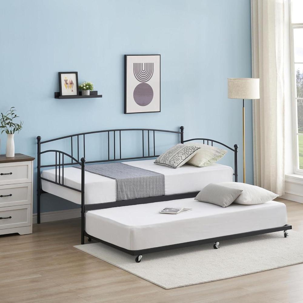 image:imageGarvee Twin Metal Daybed with Trundle Pullout Trundle Bed Frame with Arched Headboard Guest Sofa Bed with Steel Slat Support No Box Spring Required Easy Assembly Black