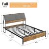 Garvee Full Size Bed Frame, Platform Bed Frame with Charging Station and Ergonomic Headboard, Metal Bed Frame with Under-Bed Storage Space, No Box Spring Needed, Easy Assembly, Vintage Brown