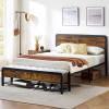 Garvee Full Size Bed Frame with Wooden Headboard & 2 Storage Drawers, Industrial Platform Bed with Heavy Duty Metal Slats Supports, Noise-Free, No Box Spring Needed, Vintage Brown