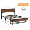 Garvee Full Size Bed Frame with Wooden Headboard & 2 Storage Drawers, Industrial Platform Bed with Heavy Duty Metal Slats Supports, Noise-Free, No Box Spring Needed, Vintage Brown