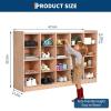 Garvee Mobile Storage Cabinet,Storage Block Cubby with 5 Anti-Flip Fittings, 4 Castors and 2 Boxes for Home, School, Kindergarten, Natural