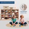 Garvee Mobile Storage Cabinet,Storage Block Cubby with 5 Anti-Flip Fittings, 4 Castors and 2 Boxes for Home, School, Kindergarten, Natural