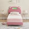 Garvee Twin Bed Frames, Platform Bed Frame with Upholstered and Led Headboard, Twin Bed Frames for Kids, Twin Bed Frame with Wooden Slats Support, Noise-Free, No Box Spring Needed, Pink