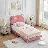 Garvee Twin Bed Frames, Platform Bed Frame with Upholstered and Led Headboard, Twin Bed Frames for Kids, Twin Bed Frame with Wooden Slats Support, Noise-Free, No Box Spring Needed, Pink