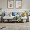Garvee Twin Daybed with Trundle, Metal Sofa Bed with Classic Headboard and Pull Out Trundle, Platform Bed Frame with Steel Slat Support for Bedroom, Living Room, Guest Room, Easy Assembly, Black