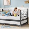Garvee Twin Daybed with Trundle, Metal Sofa Bed with Classic Headboard and Pull Out Trundle, Platform Bed Frame with Steel Slat Support for Bedroom, Living Room, Guest Room, Easy Assembly, Black