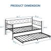 Garvee Twin Daybed with Trundle, Metal Sofa Bed with Classic Headboard and Pull Out Trundle, Platform Bed Frame with Steel Slat Support for Bedroom, Living Room, Guest Room, Easy Assembly, Black