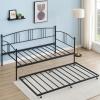 Garvee Twin Metal Daybed with Trundle, Pullout Trundle Bed Frame with Arched Headboard, Guest Sofa Bed with Steel Slat Support, No Box Spring Required, Easy Assembly, Black