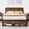 Garvee Queen Size Bed Frame with Wooden Headboard & 2 Storage Drawers, Industrial Platform Bed with Heavy Duty Metal Slats Supports, Noise-Free, No Box Spring Needed, Vintage Brown