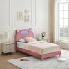 Garvee Twin Bed Frames, Platform Bed Frame with Upholstered and Led Headboard, Twin Bed Frames for Kids, Twin Bed Frame with Wooden Slats Support, Noise-Free, No Box Spring Needed, Pink