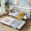 Garvee Twin Daybed with Trundle, Metal Sofa Bed with Classic Headboard and Pull Out Trundle, Platform Bed Frame with Steel Slat Support for Bedroom, Living Room, Guest Room, Easy Assembly, Black