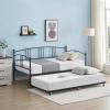 Garvee Twin Metal Daybed with Trundle, Pullout Trundle Bed Frame with Arched Headboard, Guest Sofa Bed with Steel Slat Support, No Box Spring Required, Easy Assembly, Black
