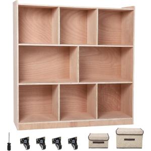 Garvee 10-Section Classroom Storage Locker, 10 Cubbies for Classrooms, Daycare Cubby with 4 casters, 2 Storage Boxes for Home, School, Kindergarten