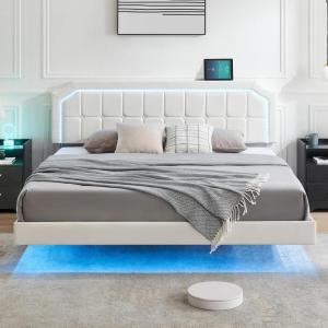 Garvee Floating Bed Frame, King Bed Frame with RGB LED headboard, King Size Bed Frame with Adjustable Height Headboard, Bed Frame King Size Upholstered Platform Metal Bed Frame, No Box Spring Needed,