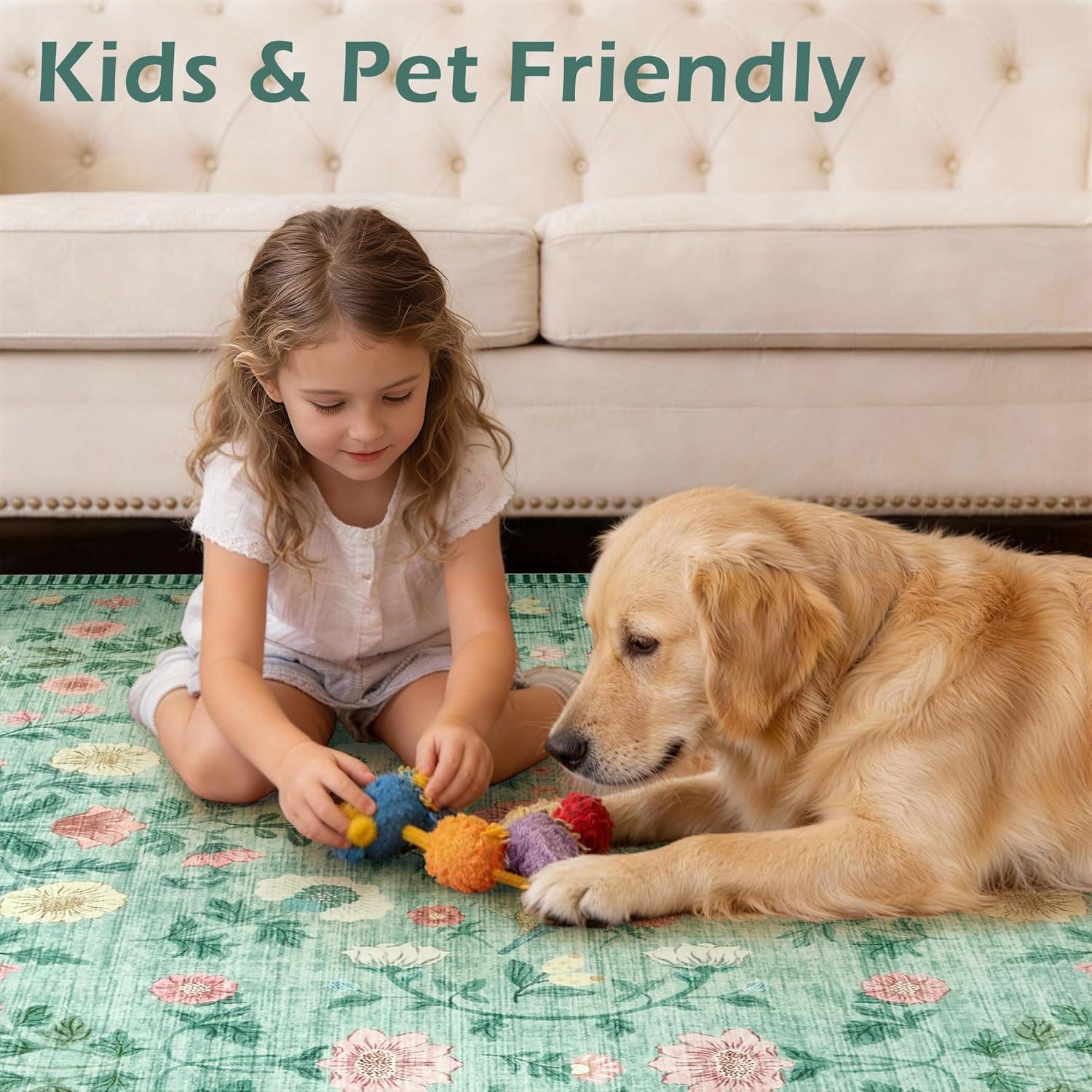image:image5x7 Area Rugs Living Room Rug Vintage Washable Rug Floral Soft Carpet Indoor Floor NonSlip Stain Resistant Large Carpets for Bedroom Kids Nursery Dining Room Farmhouse Home Office BlackGreen