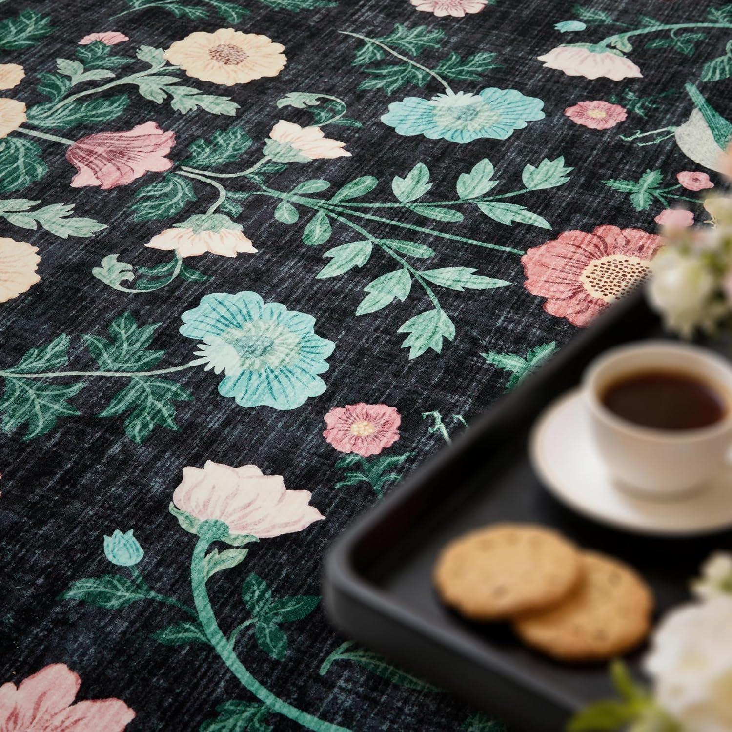 image:image5x7 Area Rugs Living Room Rug Vintage Washable Rug Floral Soft Carpet Indoor Floor NonSlip Stain Resistant Large Carpets for Bedroom Kids Nursery Dining Room Farmhouse Home Office BlackBlack