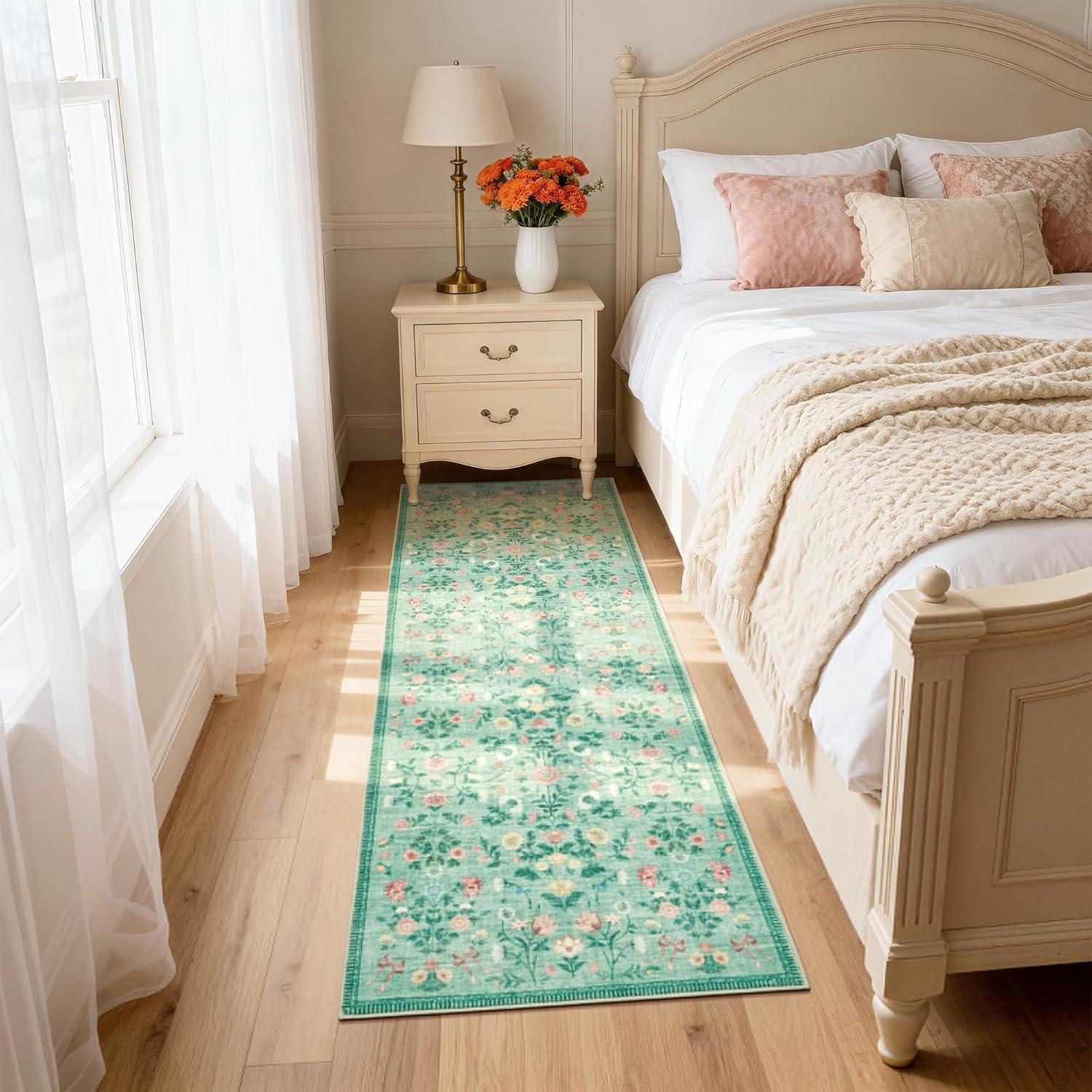 image:image5x7 Area Rugs Living Room Rug Vintage Washable Rug Floral Soft Carpet Indoor Floor NonSlip Stain Resistant Large Carpets for Bedroom Kids Nursery Dining Room Farmhouse Home Office BlackGreen