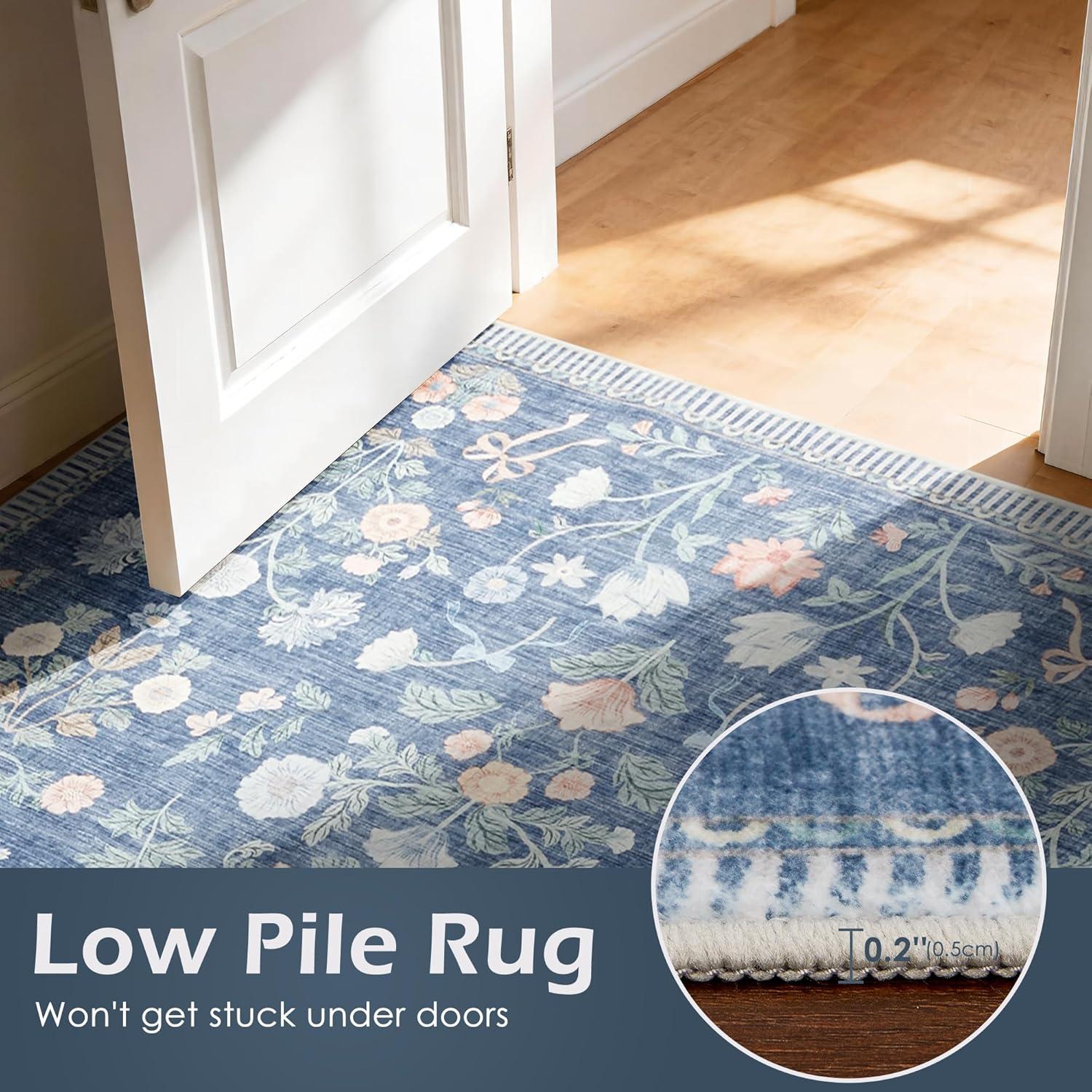 image:image5x7 Area Rugs Living Room Rug Vintage Washable Rug Floral Soft Carpet Indoor Floor NonSlip Stain Resistant Large Carpets for Bedroom Kids Nursery Dining Room Farmhouse Home Office BlackBlue