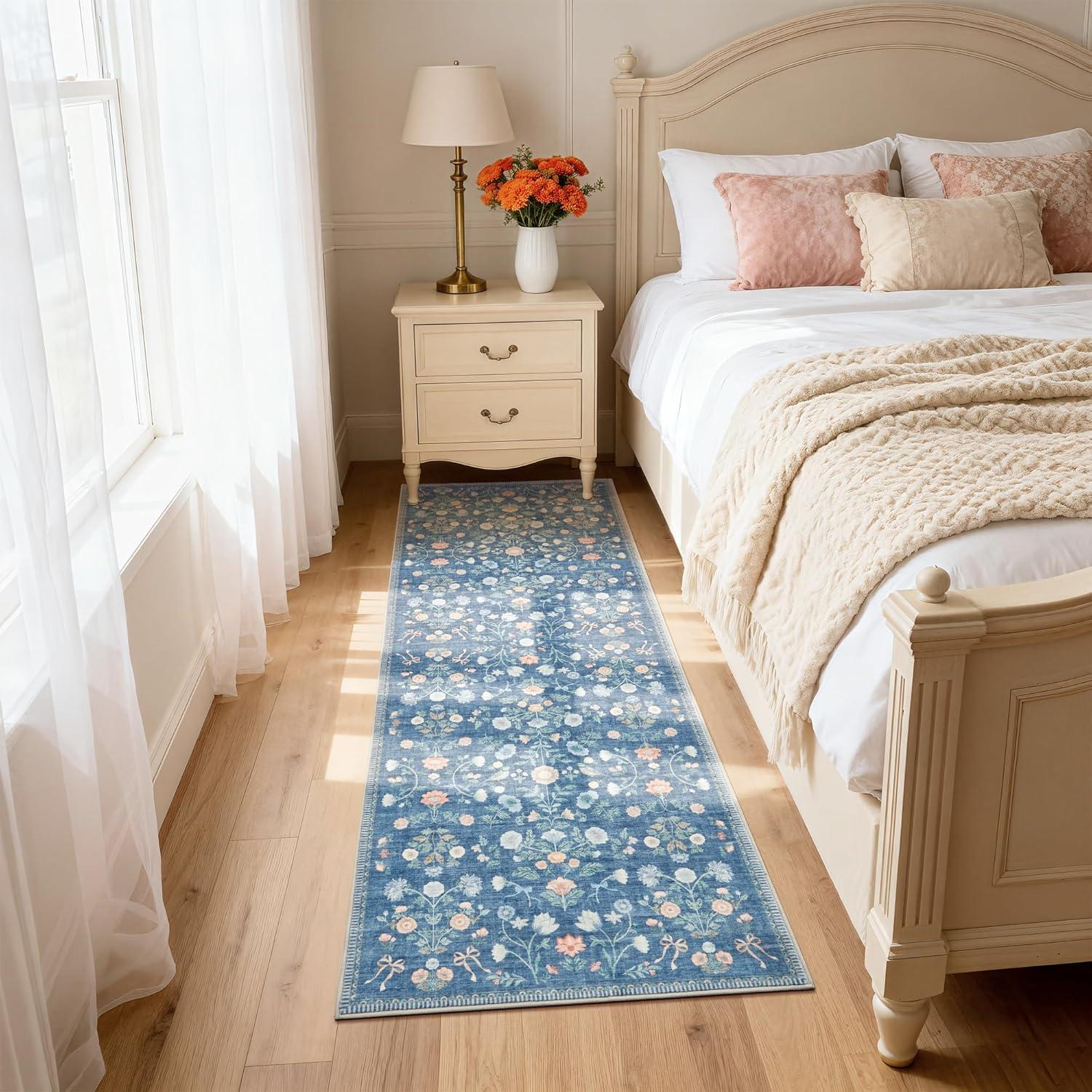 image:image5x7 Area Rugs Living Room Rug Vintage Washable Rug Floral Soft Carpet Indoor Floor NonSlip Stain Resistant Large Carpets for Bedroom Kids Nursery Dining Room Farmhouse Home Office BlackBlue