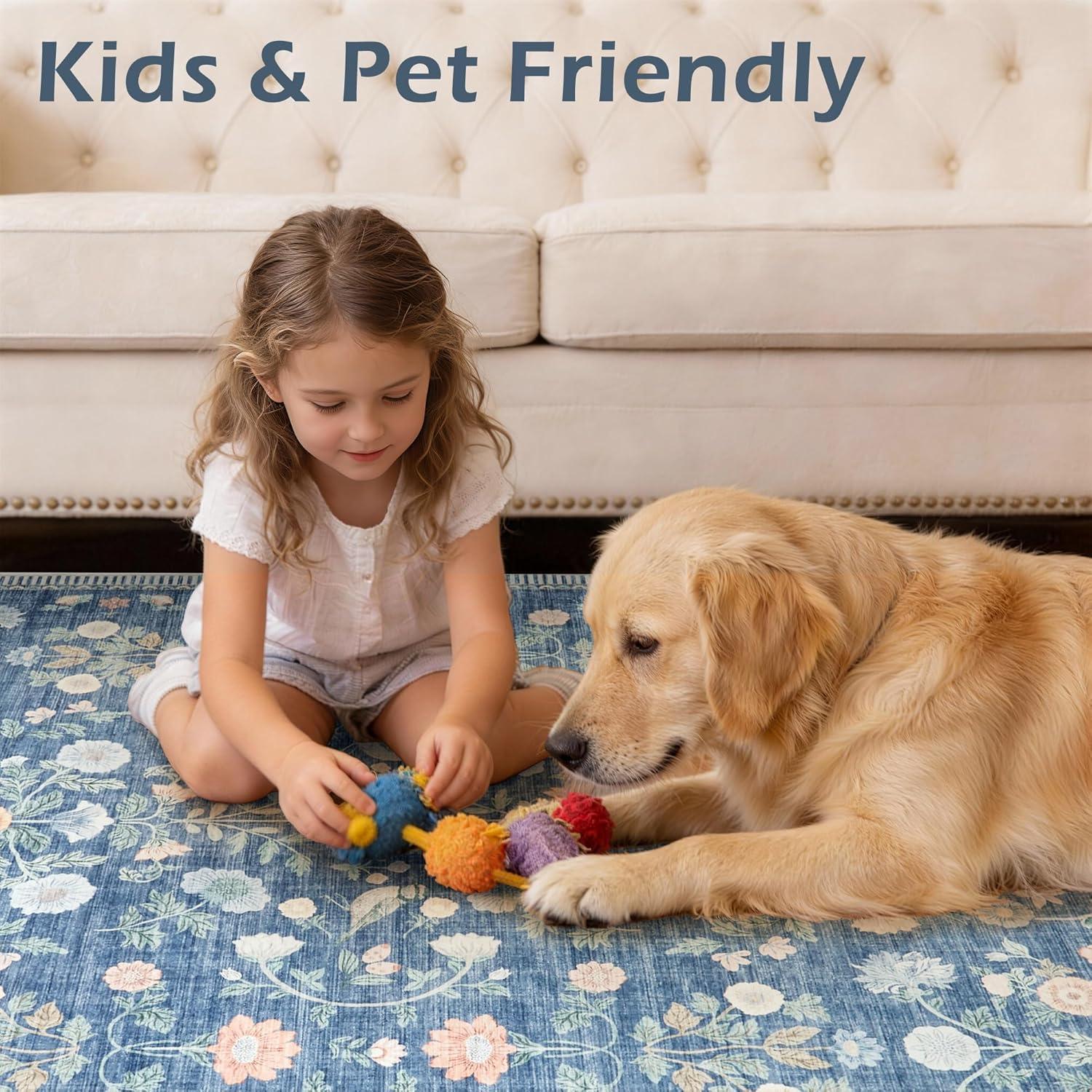 image:image5x7 Area Rugs Living Room Rug Vintage Washable Rug Floral Soft Carpet Indoor Floor NonSlip Stain Resistant Large Carpets for Bedroom Kids Nursery Dining Room Farmhouse Home Office BlackBlue