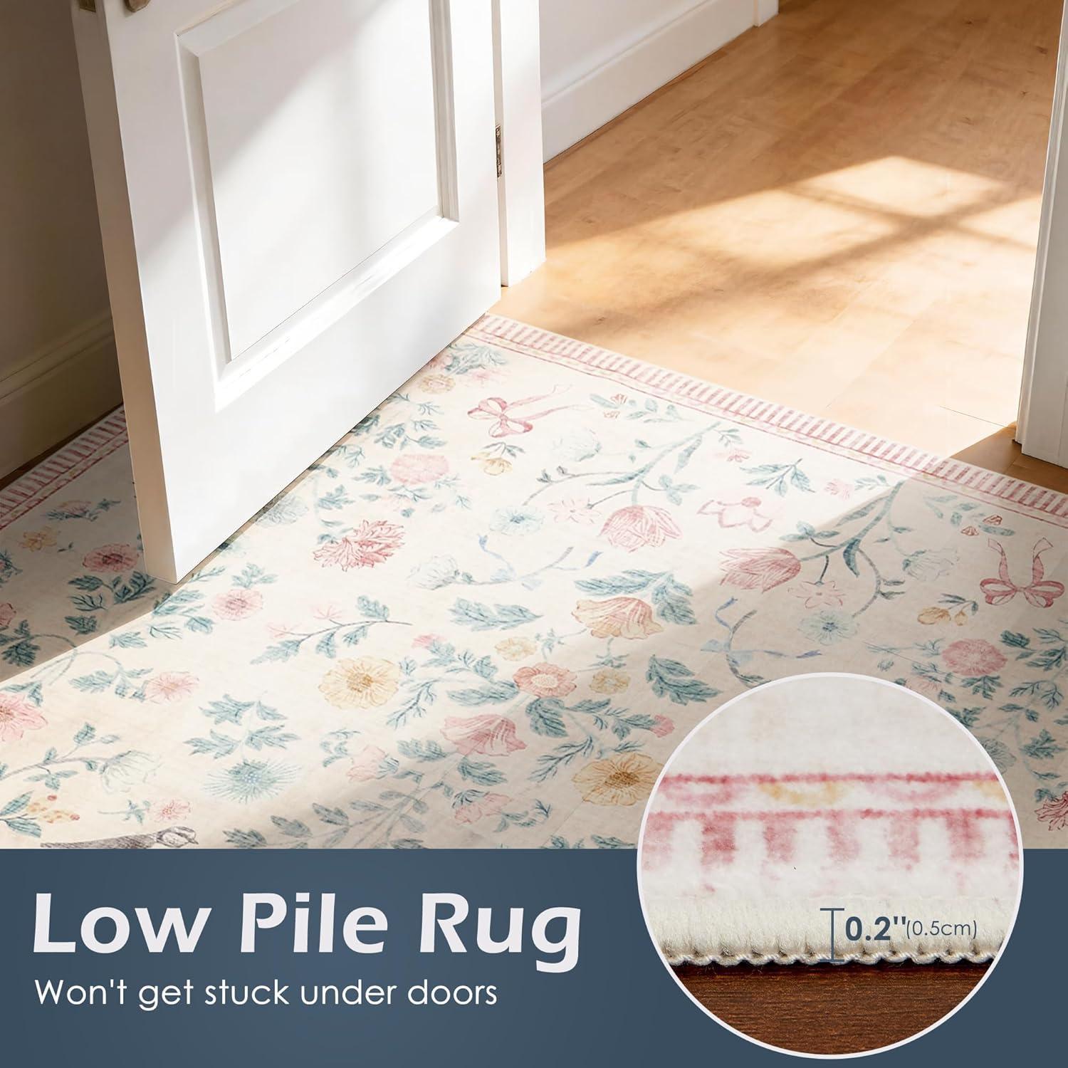 image:image5x7 Area Rugs Living Room Rug Vintage Washable Rug Floral Soft Carpet Indoor Floor NonSlip Stain Resistant Large Carpets for Bedroom Kids Nursery Dining Room Farmhouse Home Office BlackPink