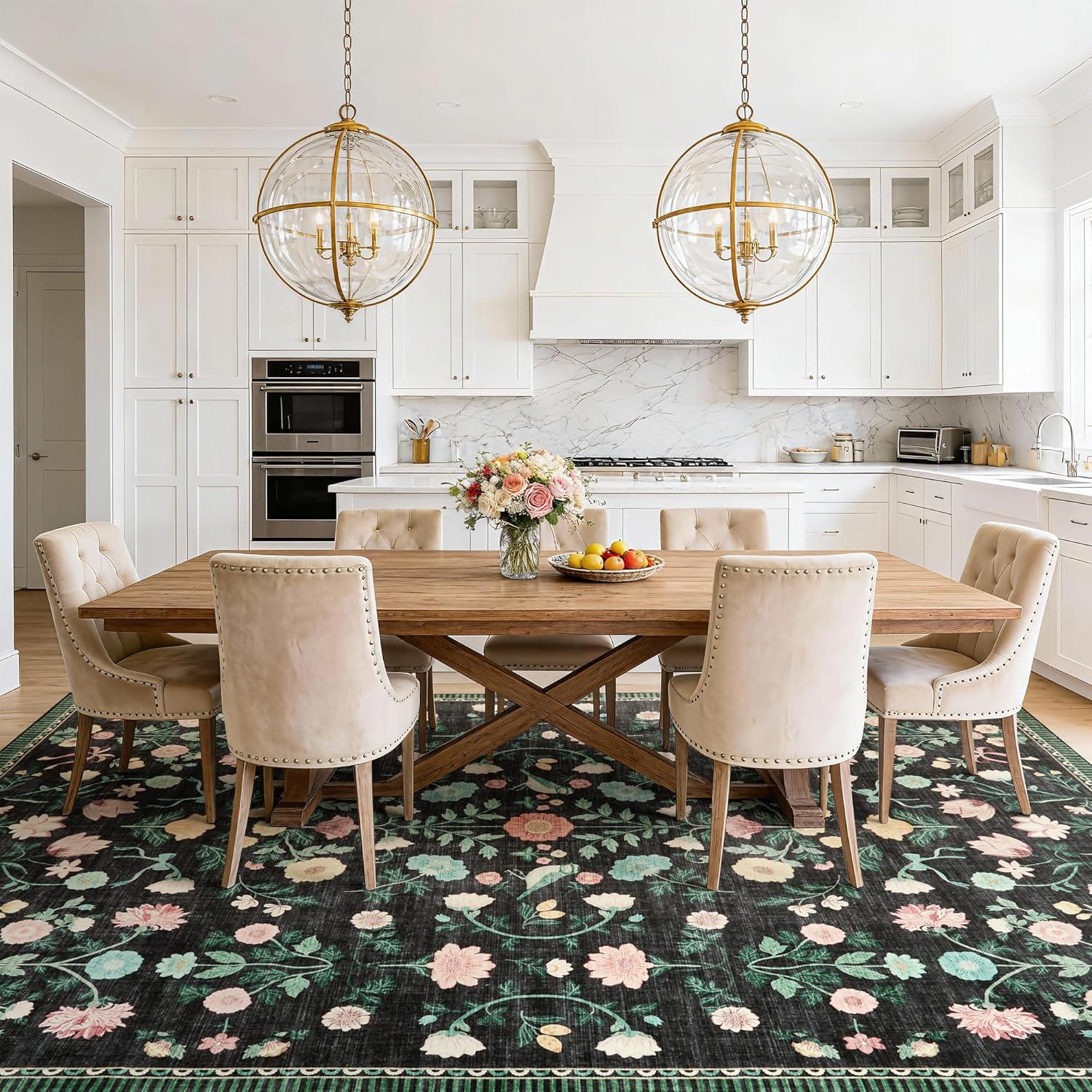 image:image5x7 Area Rugs Living Room Rug Vintage Washable Rug Floral Soft Carpet Indoor Floor NonSlip Stain Resistant Large Carpets for Bedroom Kids Nursery Dining Room Farmhouse Home Office BlackBlack