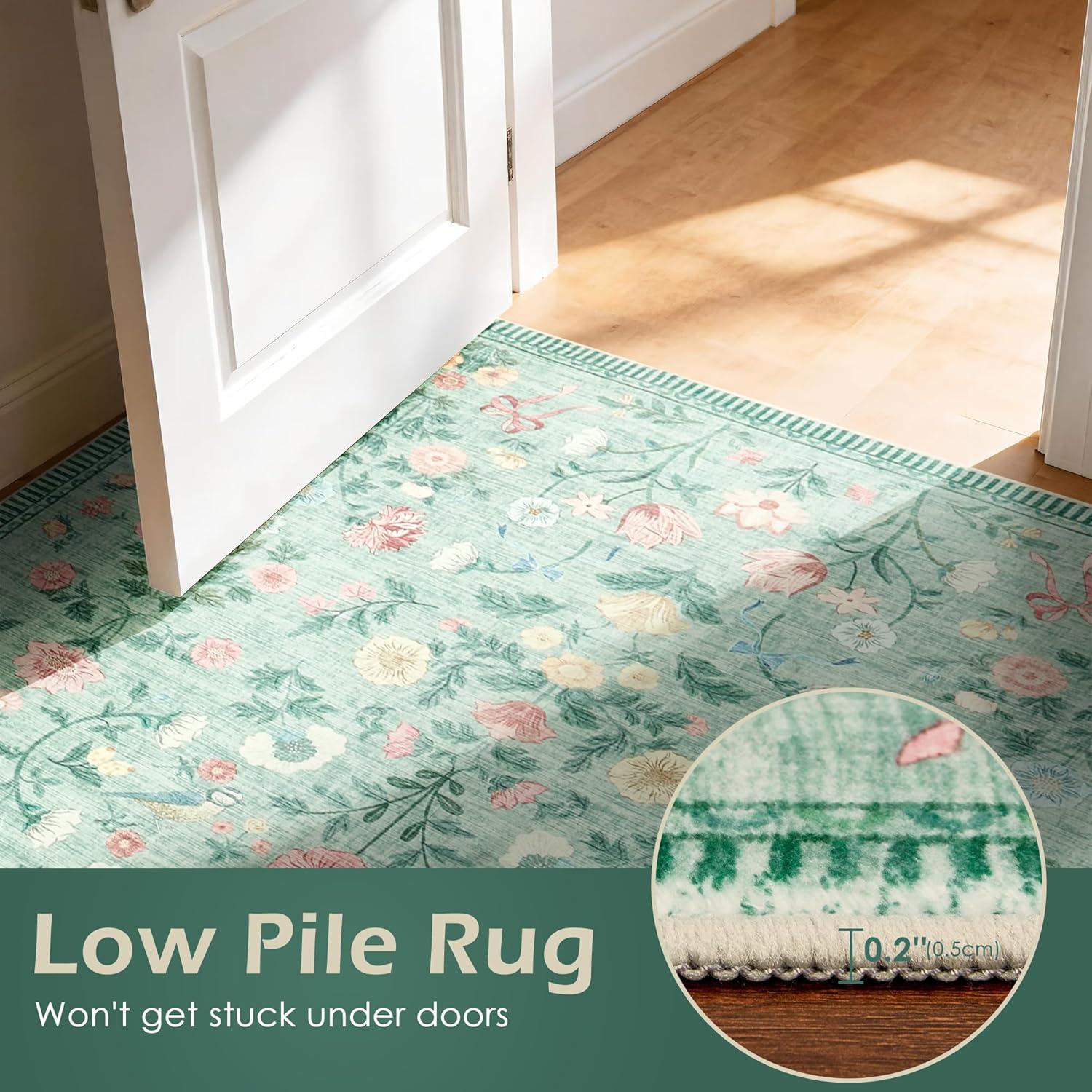 image:image5x7 Area Rugs Living Room Rug Vintage Washable Rug Floral Soft Carpet Indoor Floor NonSlip Stain Resistant Large Carpets for Bedroom Kids Nursery Dining Room Farmhouse Home Office BlackGreen