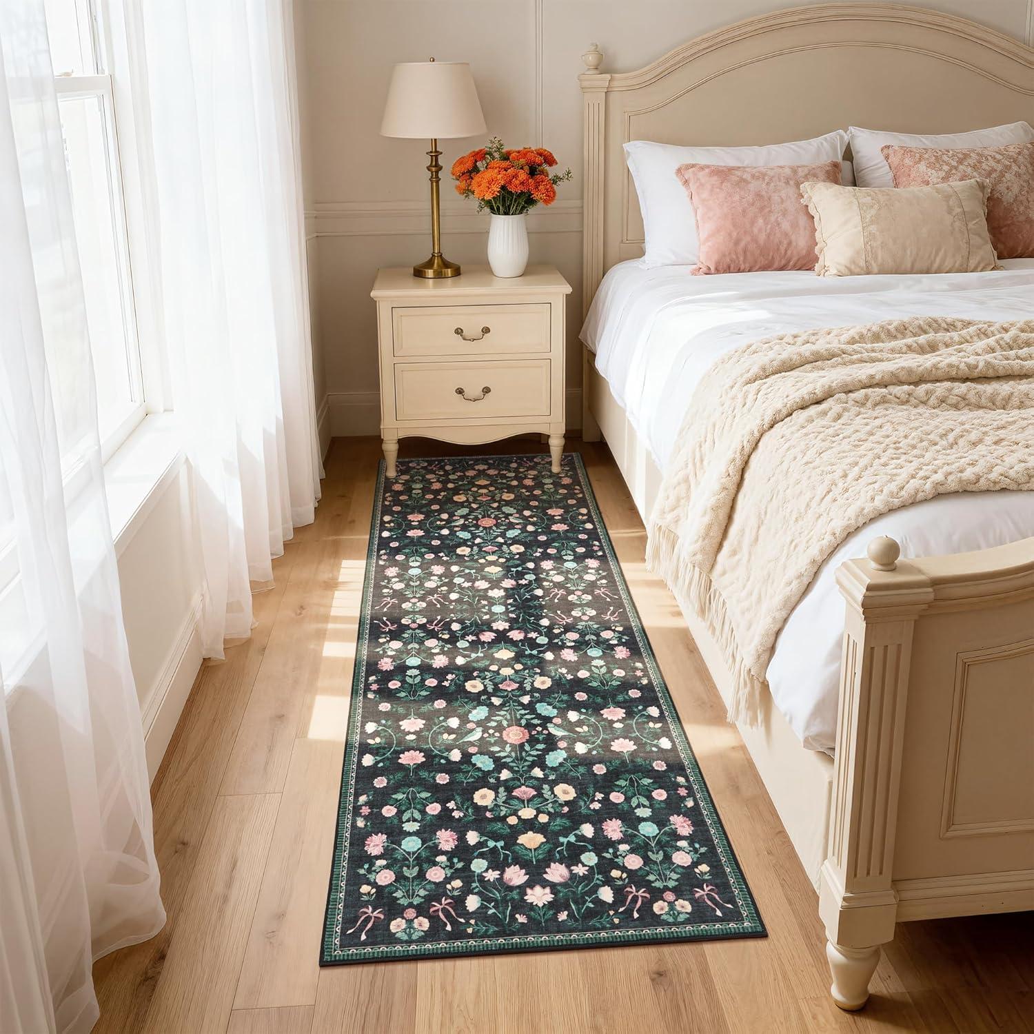 image:image5x7 Area Rugs Living Room Rug Vintage Washable Rug Floral Soft Carpet Indoor Floor NonSlip Stain Resistant Large Carpets for Bedroom Kids Nursery Dining Room Farmhouse Home Office BlackBlack
