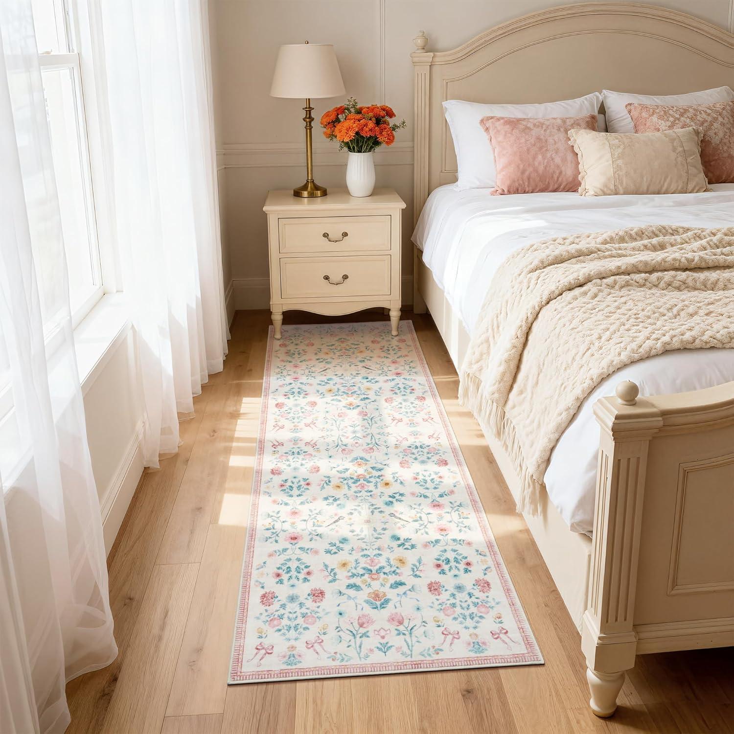 image:image5x7 Area Rugs Living Room Rug Vintage Washable Rug Floral Soft Carpet Indoor Floor NonSlip Stain Resistant Large Carpets for Bedroom Kids Nursery Dining Room Farmhouse Home Office BlackPink
