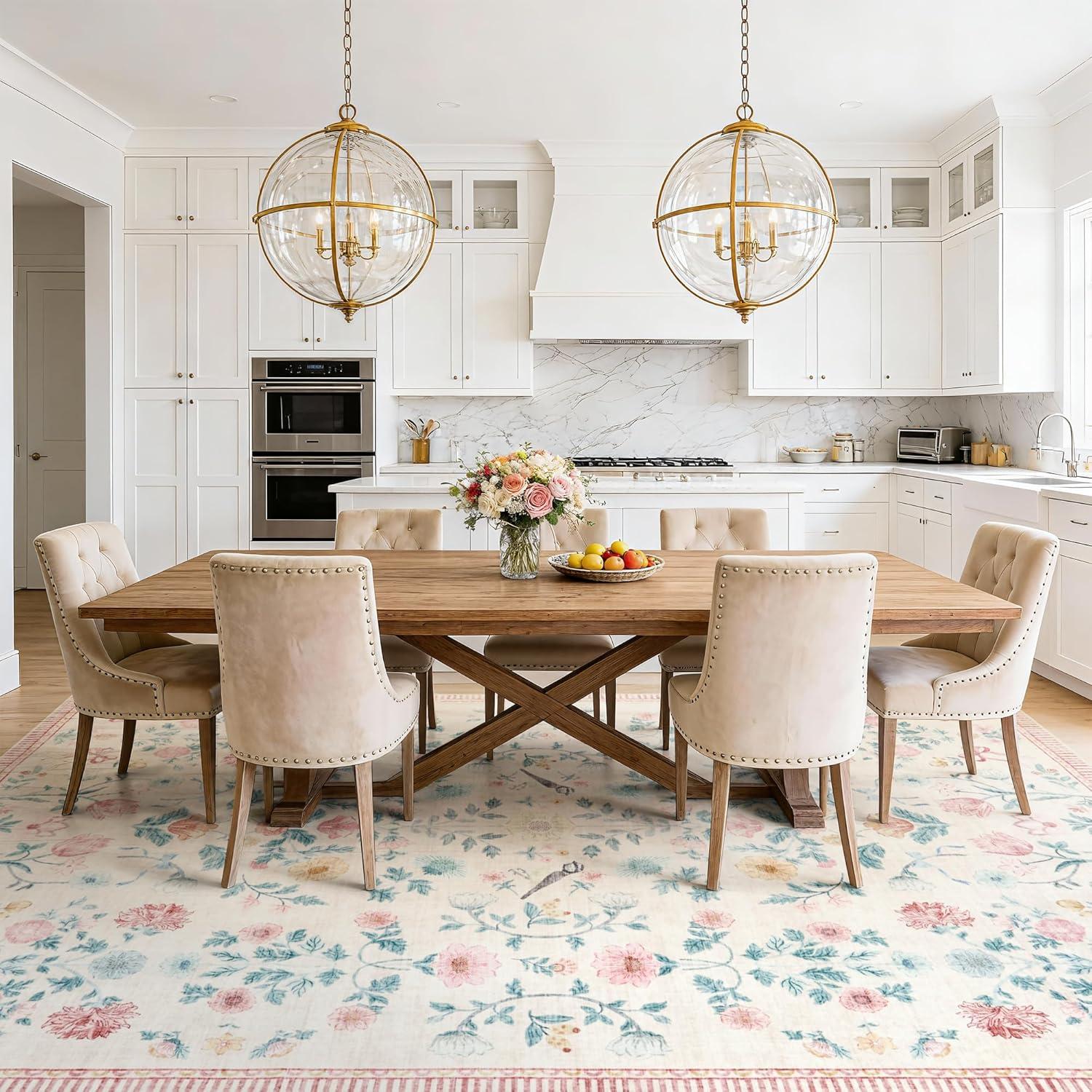 image:image5x7 Area Rugs Living Room Rug Vintage Washable Rug Floral Soft Carpet Indoor Floor NonSlip Stain Resistant Large Carpets for Bedroom Kids Nursery Dining Room Farmhouse Home Office BlackPink