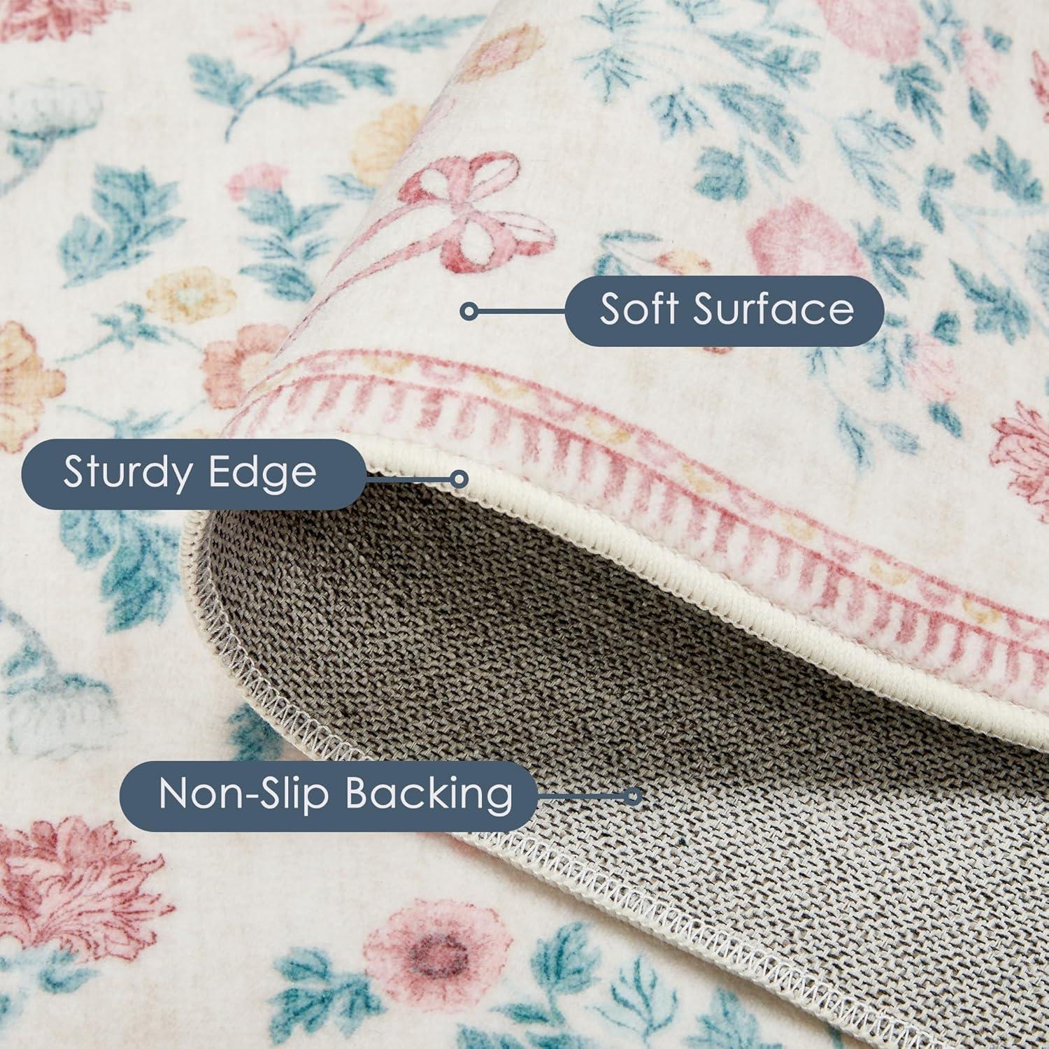 image:image5x7 Area Rugs Living Room Rug Vintage Washable Rug Floral Soft Carpet Indoor Floor NonSlip Stain Resistant Large Carpets for Bedroom Kids Nursery Dining Room Farmhouse Home Office BlackPink