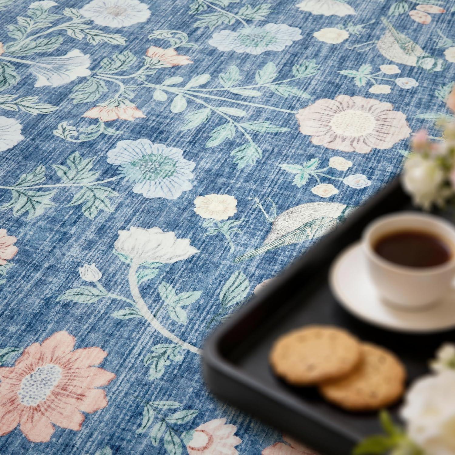image:image5x7 Area Rugs Living Room Rug Vintage Washable Rug Floral Soft Carpet Indoor Floor NonSlip Stain Resistant Large Carpets for Bedroom Kids Nursery Dining Room Farmhouse Home Office BlackBlue