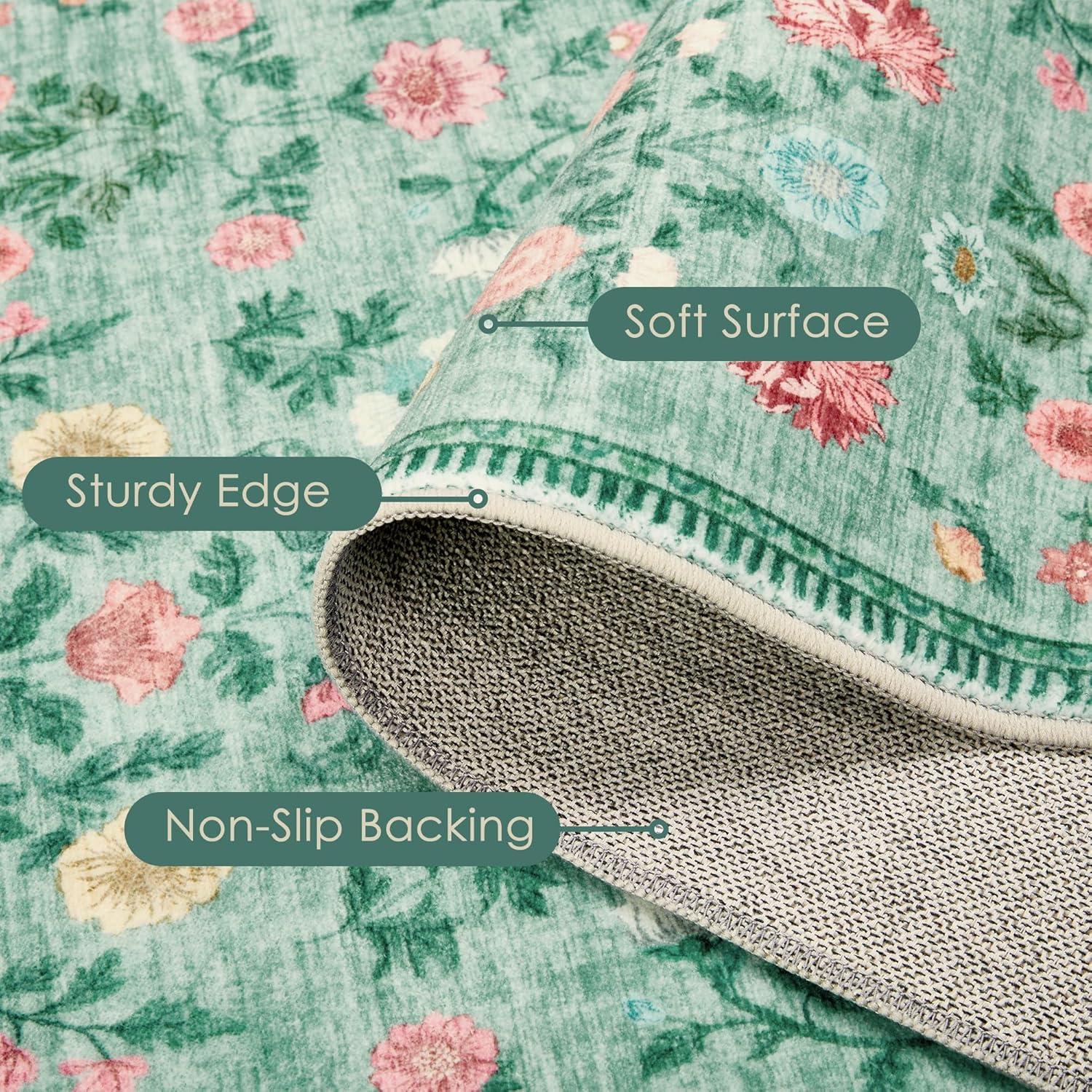 image:image5x7 Area Rugs Living Room Rug Vintage Washable Rug Floral Soft Carpet Indoor Floor NonSlip Stain Resistant Large Carpets for Bedroom Kids Nursery Dining Room Farmhouse Home Office BlackGreen