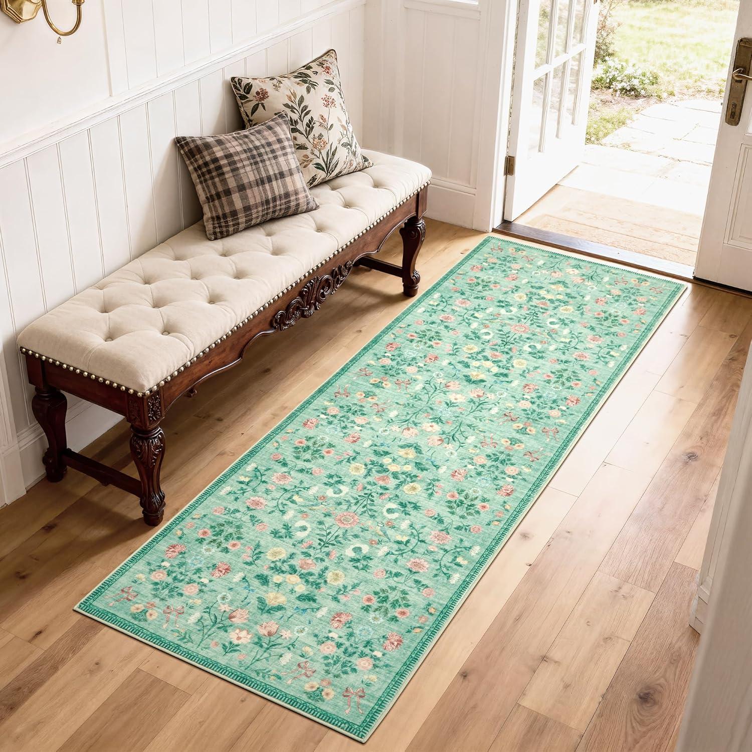 image:image5x7 Area Rugs Living Room Rug Vintage Washable Rug Floral Soft Carpet Indoor Floor NonSlip Stain Resistant Large Carpets for Bedroom Kids Nursery Dining Room Farmhouse Home Office BlackGreen