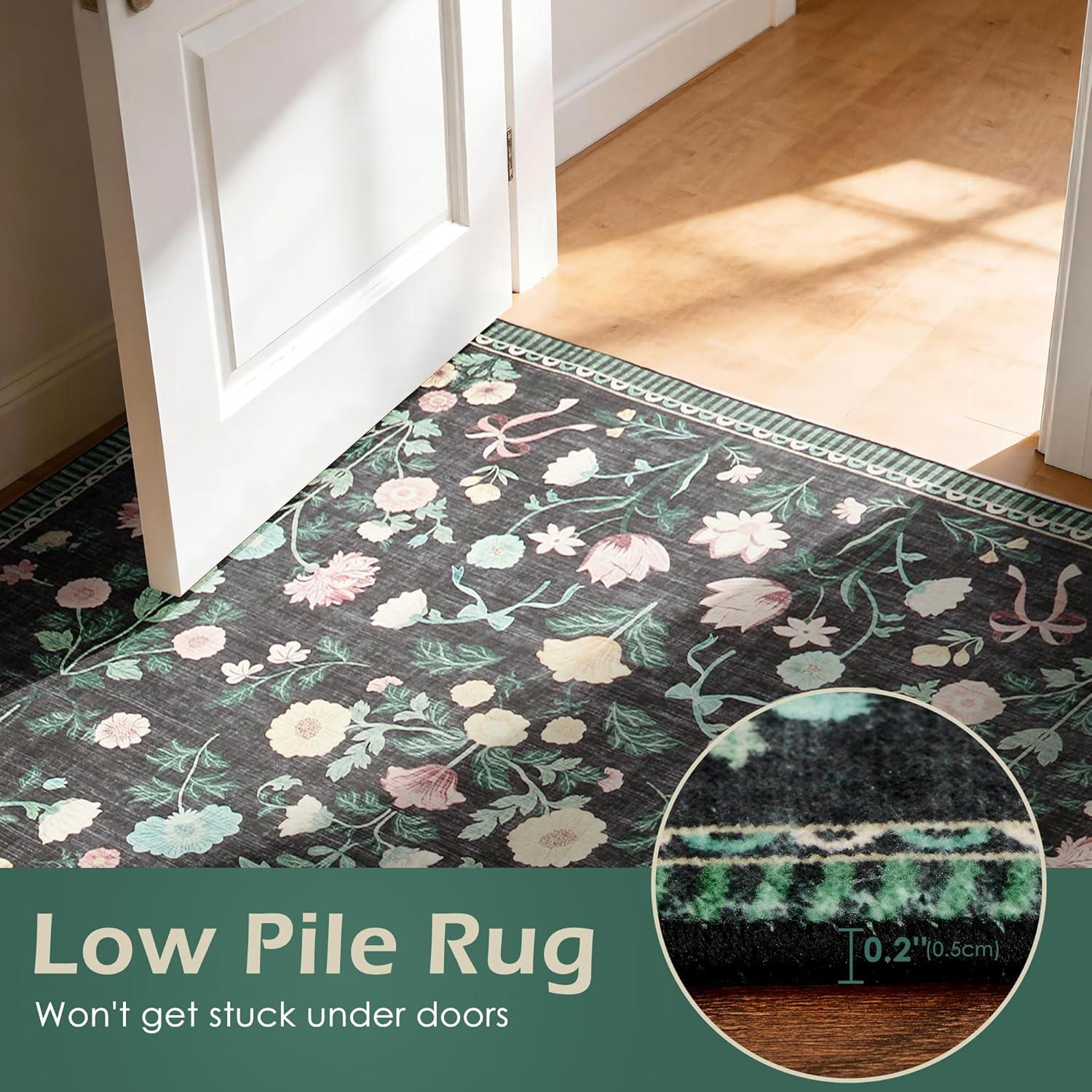 image:image5x7 Area Rugs Living Room Rug Vintage Washable Rug Floral Soft Carpet Indoor Floor NonSlip Stain Resistant Large Carpets for Bedroom Kids Nursery Dining Room Farmhouse Home Office BlackBlack