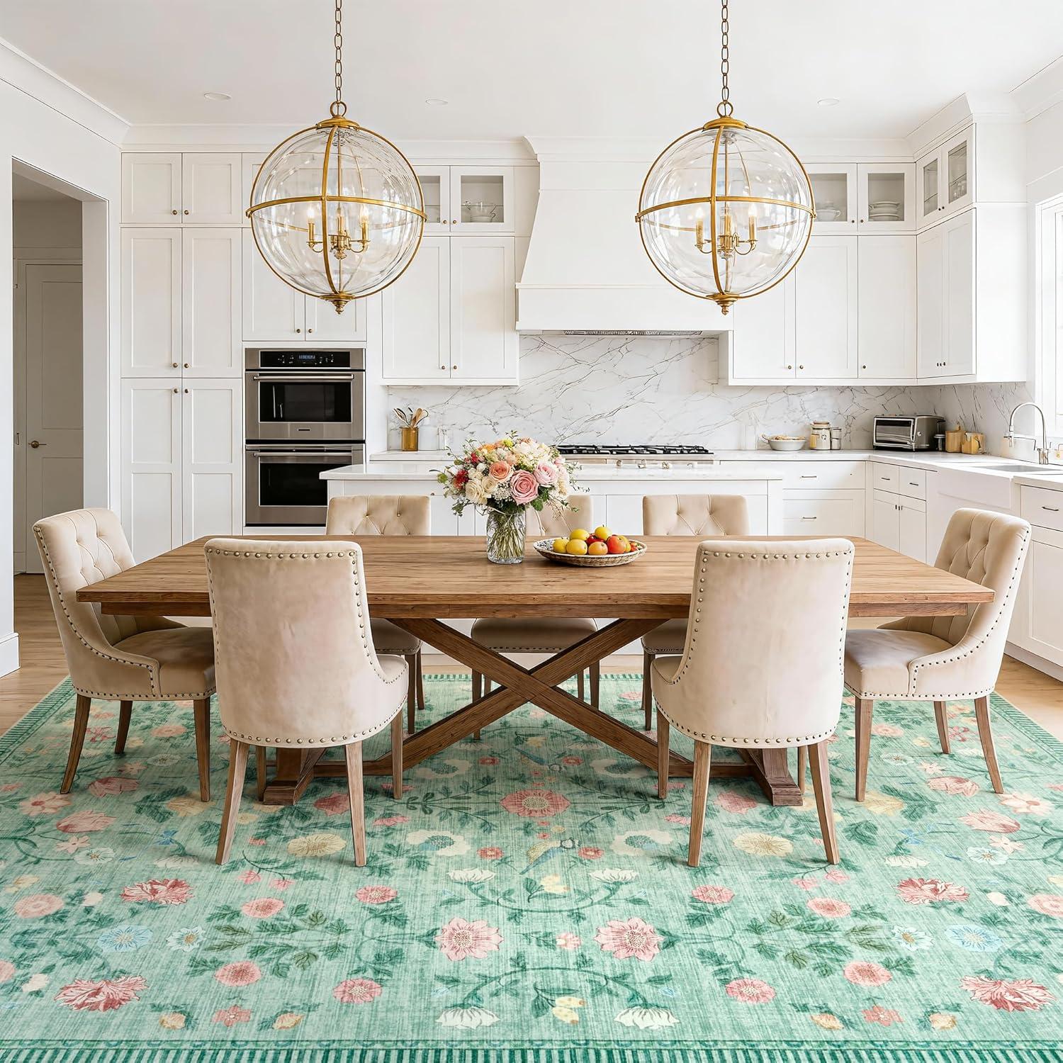 image:image5x7 Area Rugs Living Room Rug Vintage Washable Rug Floral Soft Carpet Indoor Floor NonSlip Stain Resistant Large Carpets for Bedroom Kids Nursery Dining Room Farmhouse Home Office BlackGreen