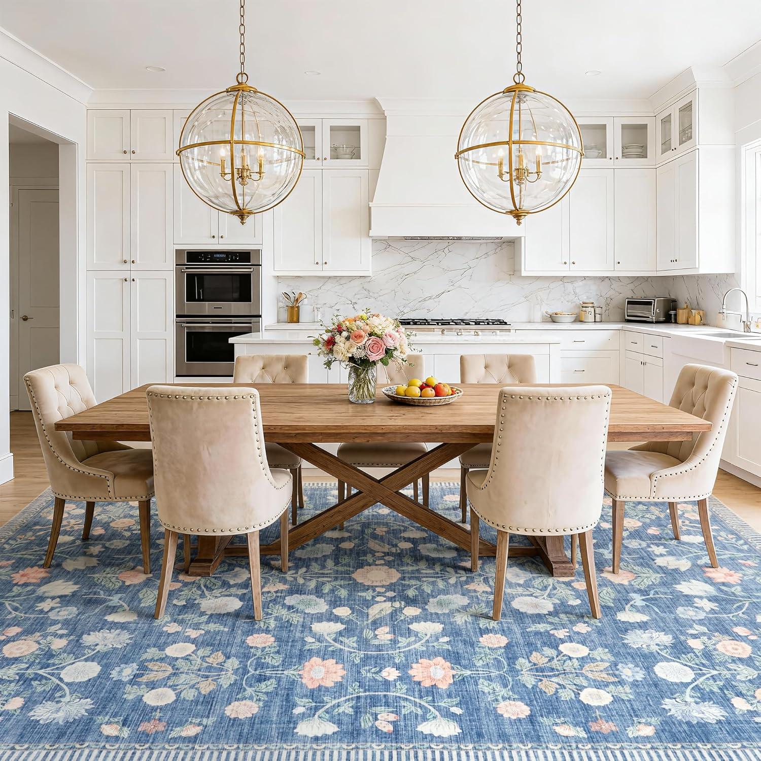 image:image5x7 Area Rugs Living Room Rug Vintage Washable Rug Floral Soft Carpet Indoor Floor NonSlip Stain Resistant Large Carpets for Bedroom Kids Nursery Dining Room Farmhouse Home Office BlackBlue